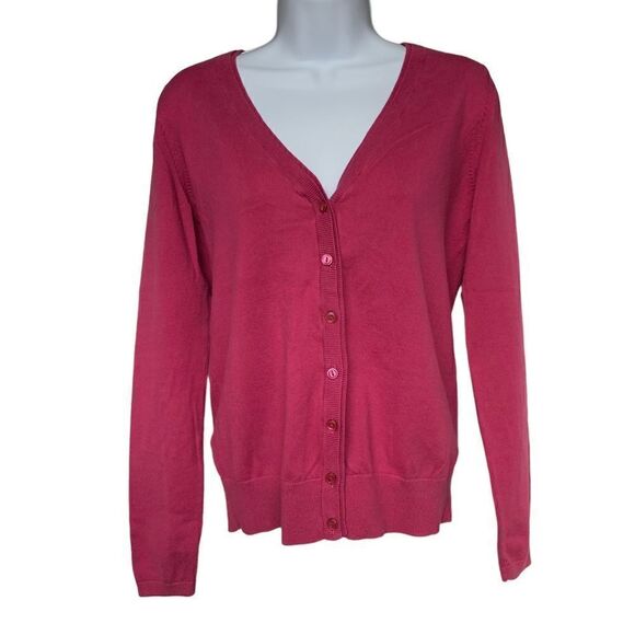 Loft Ann Taylor Hot Pink V-Neck Button Down Sweater Size Small - Picture 1 of 6